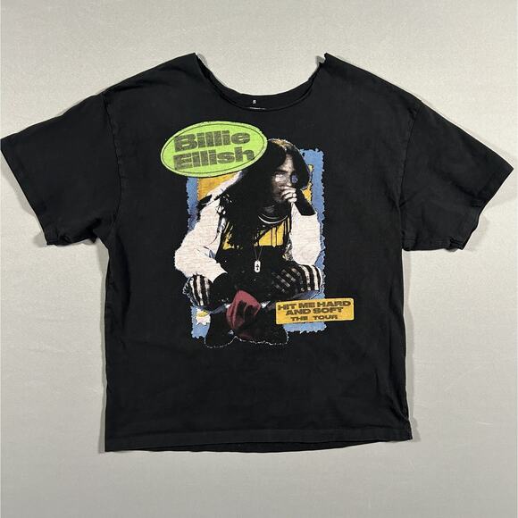Distressed Billie Eilish Graphic Tee 2024 Tour T-Shirt Black Small - Picture 1 of 5